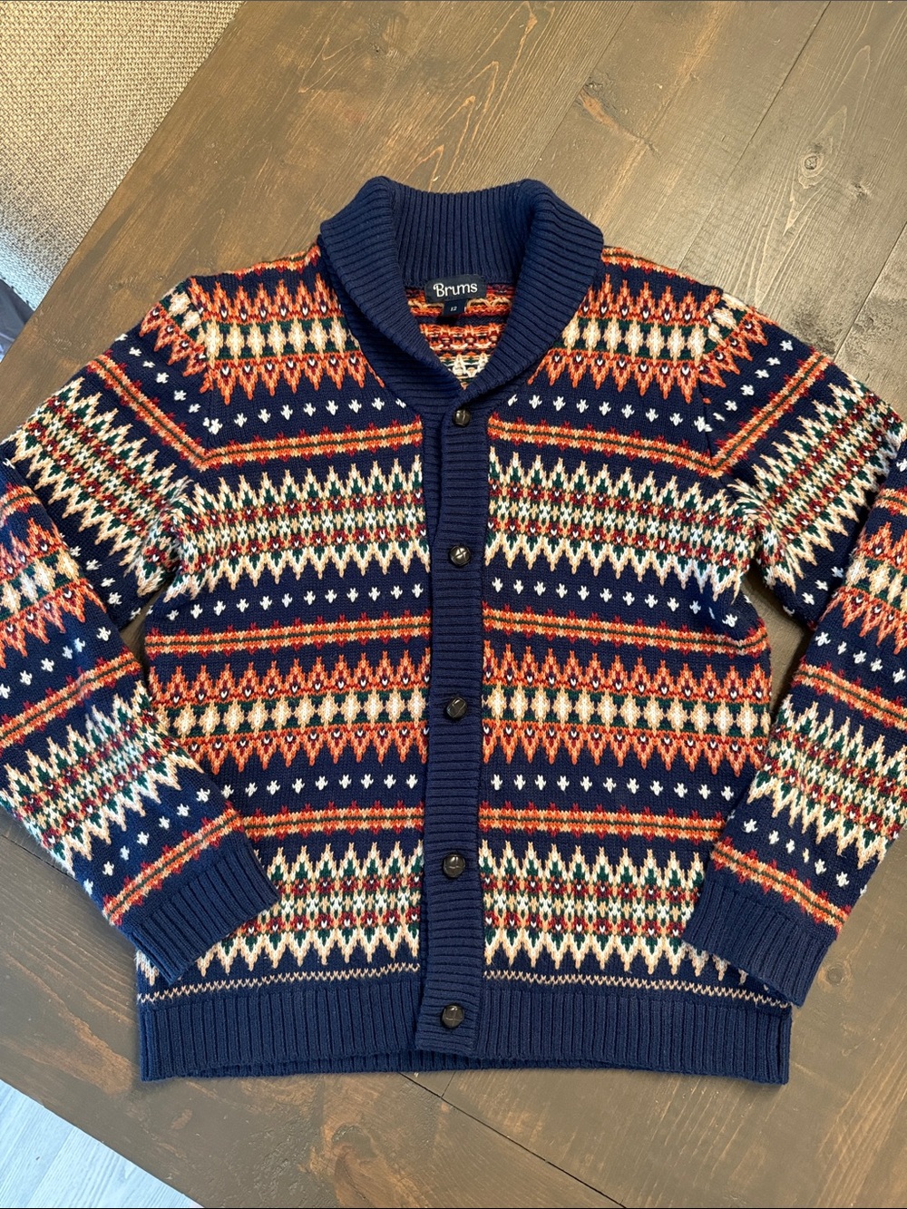 Boys Marine Fair Isle Cardigan Sweater Size 12